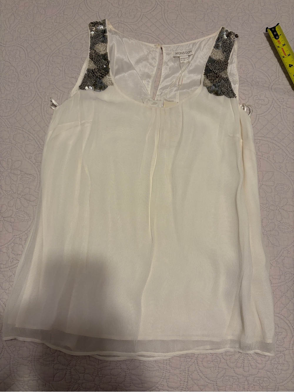 Monsoon Ivory Sleeveless Chiffon Camisole with Silver Sequin Shoulders